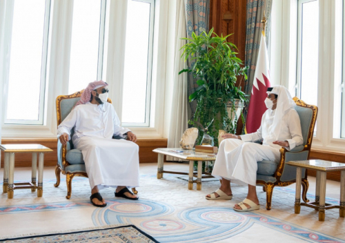 الشيخ طحنون بن زايد يبحث مع أمير قطر تعزيز العلاقات بين البلدين