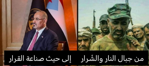 الرئيس الزبيدي. يد تحمل البندقية ويد ترفع غصن الزيتون
