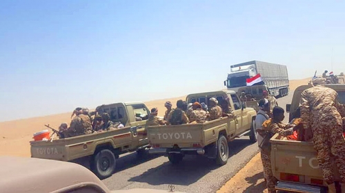 في تحدِ صارخ للسعودية : الشرعية تدفع بلواء جديد من الجوف إلى شبوة