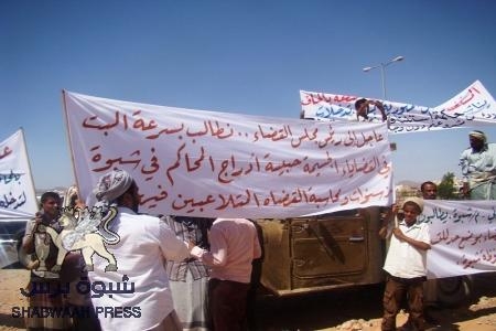 أعتصام لأبناء شبوة أمام محكمة الأستئناف للمطالبة بوضع حد للفساد في القضاء