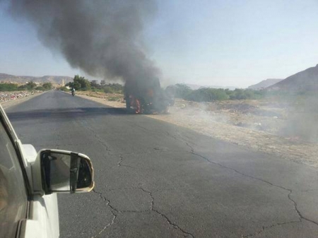 اصابة ثلاثة جنود واصابة مواطنان في انفجار عبوة ناسفة في مديرية القطن