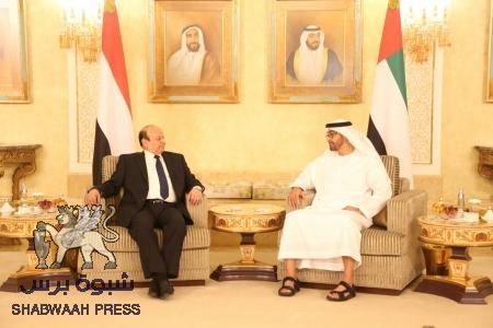 الرئيس هادي يصل ابوظبي ويلتقي الشيخ محمد بن زايد آل نهيان